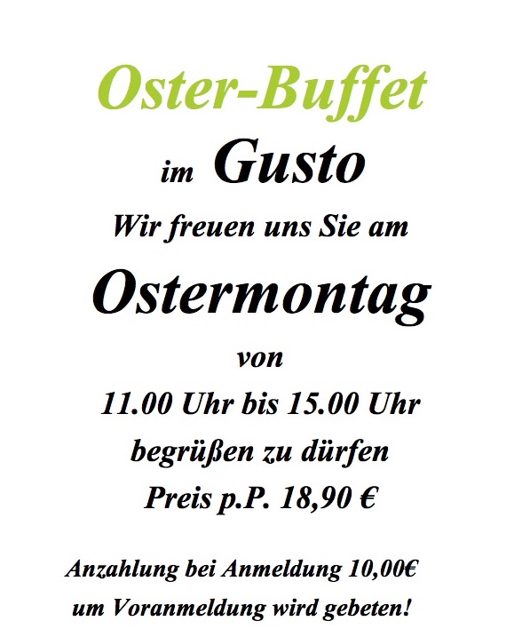 Gusto im Hörder Tennis-Club: Einladung zum Oster-Buffet 28. 03. 2016